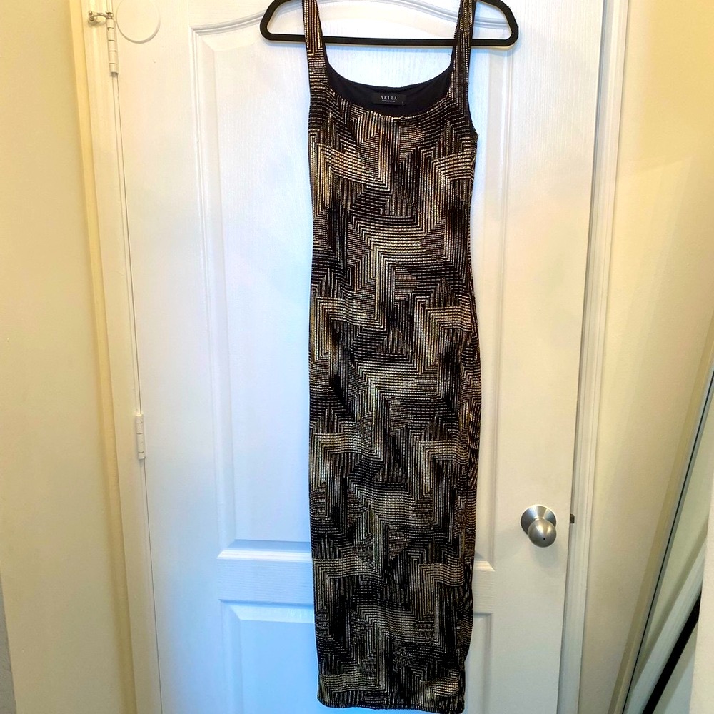 AKIRA Black and Gold Zigzag Maxi Dress